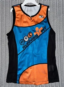SUGOi Running Fit Athletic Tank Top, 1/4 Zip, Blue Orange Black, Large - Picture 1 of 3