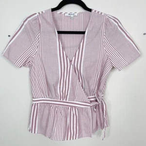 Blusa de algodón Madewell XSmall XS roja blanca con volantes dobladillo envolvente en mezcla de rayas años 70 - Imagen 1 de 9