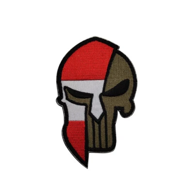 Embroidered Austria Flag Tactical Skull Hook Loop Patch Bakcing Fastener Badge - Image 1 of 3