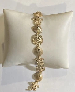 14k Yellow Gold Starfish Sea Life Ocean World Bracelet 7.5 Inches - Picture 1 of 11
