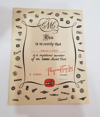 Molto Raro Originale Corgi Giocattoli 1960's Club Certificato Superbo N Menta - Immagine 1 di 4