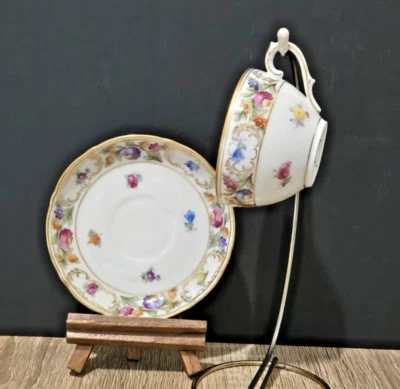 Vtg. Empress Dresden Flowers Demitasse Cup Saucer Schumann Bavaria GemanyUS Zone - Image 1 of 3