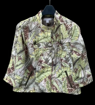 Chaqueta XL Grn/Marrón Hojas de Palma Estampado Tropical LAURA Ashley MUJERES Estampado Animal Foto 1 de 4