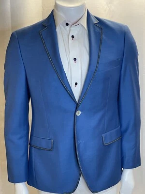 Tallia Notch Lapels Linen Blend Sportcoat Men's Size 38R Light Blue Design Trim - Image 1 of 4