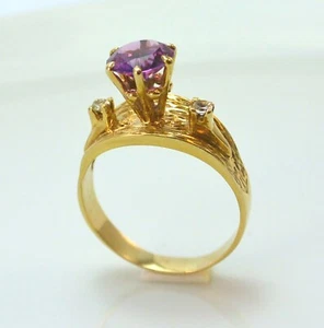 Anillo de mujer vintage con amatista y circonia/oro 375 9 quilates (62 (19,7 mm Ø)* - Imagen 1 de 6