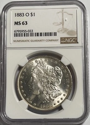 1883-O Morgan dollar (#16665) NGC MS63 Fresh Holder.  Graded rev gold toning. - Image 1 of 2