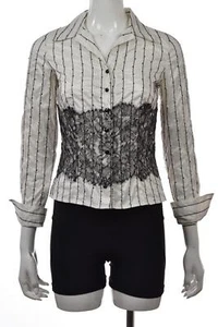 Carmen Marc Valvo Collection Top Size 0 White Floral Lace Button Down Blouse - Picture 1 of 5
