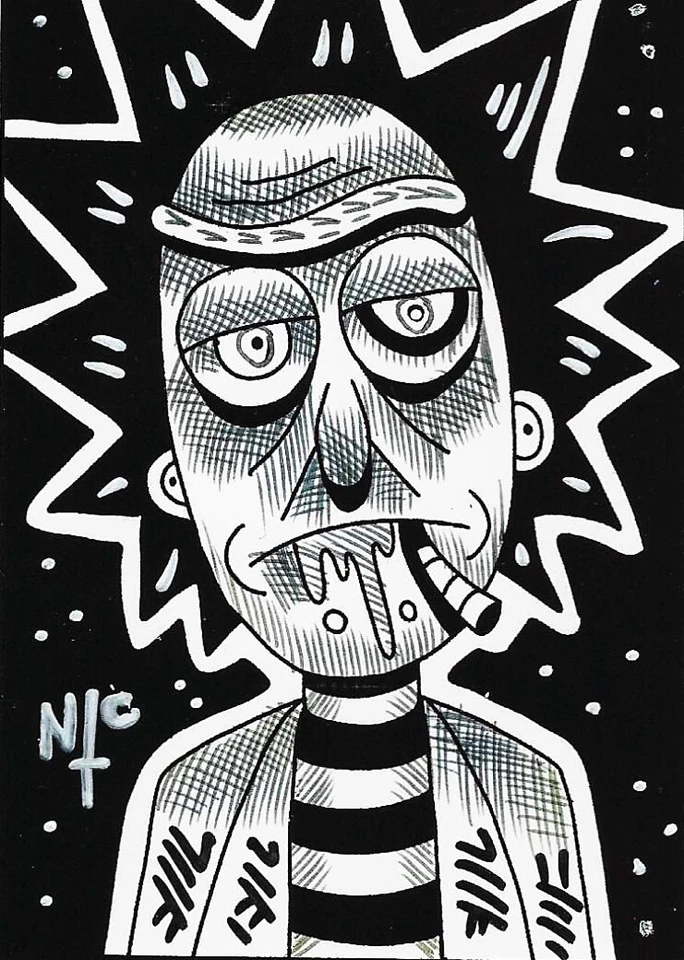  SKETCH CARD, INKS ON GLOSS PAPER, CORRECT SIZE!, rick and morty - Image 1 of 1