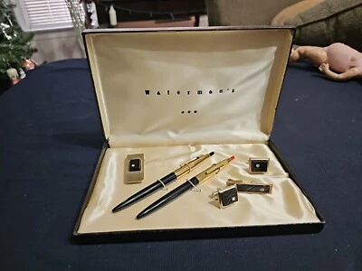 De Colección Watermans Hombre Bolígrafo 2 Bolígrafos 6 Piezas Set Gemelos Dinero Clip Barra de Corbata 24k GP Foto 1 de 4