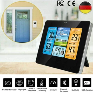 Funk Wetterstation Farbdisplay Digitale Wecker Thermometer Innen-Außensensor Uhr - Bild 1 von 12