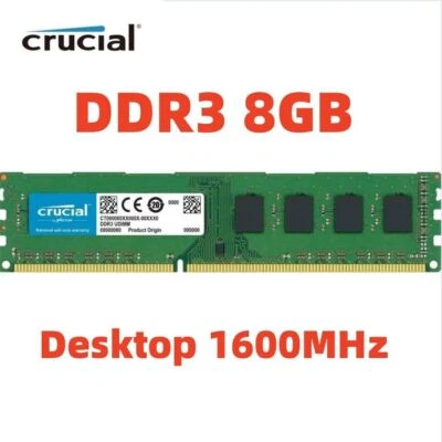CRUCIAL DDR3 8GB 1600 MHz PC3-12800 Desktop Memory RAM Non ECC 240Pin DIMM 8GB - Image 1 of 4
