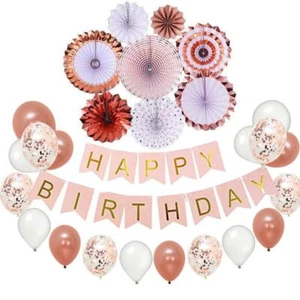 Rose Gold Birthday Decorations Party Decoration Set Confetti Balloons 28pc - Picture 1 of 8