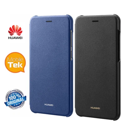 Custodia Cover Flip a Libro Huawei P8 Lite 2017 Originale Nero Black Blu Blue - Immagine 1 di 4