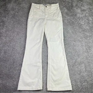 Gap Pantaloni Donna 25 Petite Avorio Svasato Alzata Velluto a Copena Patch Tasche Preppy - Foto 1 di 12