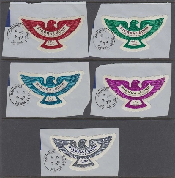 JUEGO DE PIEZAS SIERRA LEONA 1970 AIRE GRABADO SOBRE PAPEL BLANCO (x5) USADO (ID:873/D65801) Foto 1 de 1