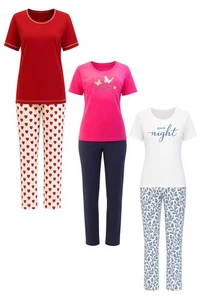 Era & Me Damen Pyjama Set Schlafanzug Hose + Schlafshirt T-Shirt Oberteil 2-tlg - Bild 1 von 5
