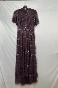 Nuevo con etiquetas Vestido Mac Duggal [4] 9192 Lentejuelas Cuello Alto Manga Acampanada Línea A S1978 - Imagen 1 de 11