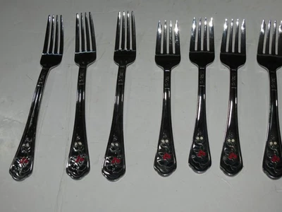 g8 PFALTZGRAFF WINTERBERRY Colored 3 DINNER 4 DESSERT FORKS-FLATWARE STAINLESS - Image 1 of 3