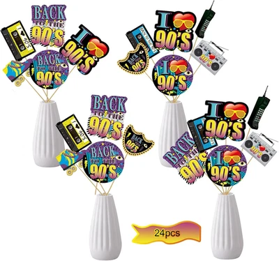 24Pcs 90S Party Decorations, 90S Centerpiece Sticks, Table Toppers, Photo Booth - Image 1 of 4