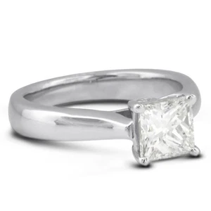 1.23ct E SI2 Princess Natural Diamond 18K Gold Solitaire Engagement Ring - Picture 1 of 11