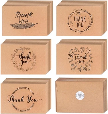 80 Kraft Rustic Envelopes, Stickers Thank You Notes Cards Bulk Set 4x6 inch - Image 1 of 4