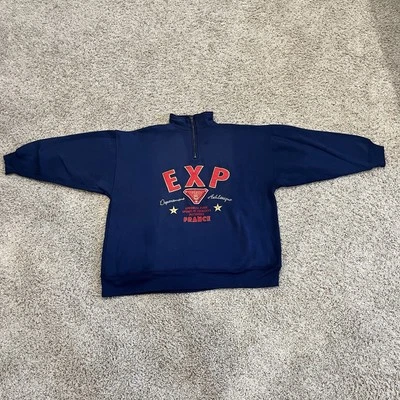 Sudadera Vintage Express EXP Paris Athletique 1/4 Cremallera Francia Hombres Grande Azul Foto 1 de 4