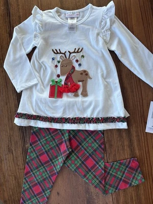 Bonnie Jean 2 Pezzi Renna di Natale Top E Fondo Bambina 3T Nuovo con etichette - Immagine 1 di 4