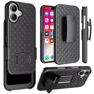For iPhone 16 6.1inch Case 3in1 Belt-Clip Holster Stand Cover + Tempered Glass - Picture 1 of 5