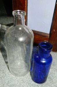 Runde antike kobaltblaue 5 Zoll Diuromil Medizinflasche & BONUS-Flasche - Bild 1 von 9