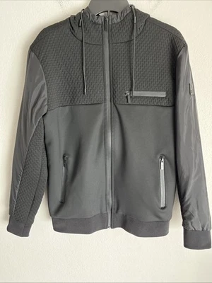 Stone Falcon Zip-Up Hooded Jacket Men Medium Black - Image 1 of 4