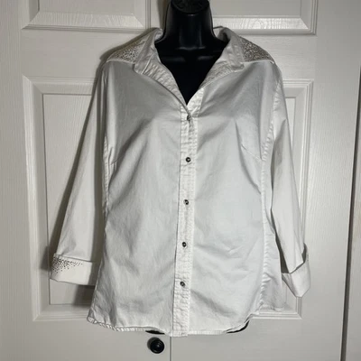 Camisa Christine Alexander para mujer XL blanca con estrás adornada brillante Foto 1 de 4