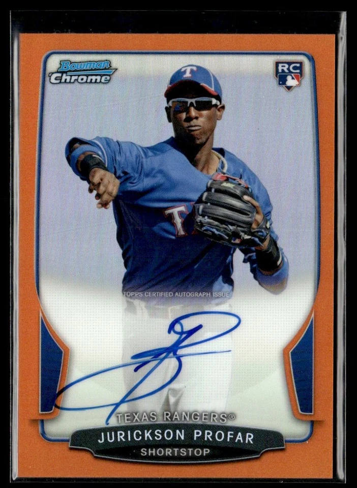 2013 Bowman Chrome Orange Refractor Auto RC Jurickson Profar 14/25 Rangers - Image 1 of 2