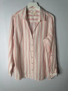 CC California Womens XL Linen Button Up Top Roll Tab Pink Stripe Beachy - Picture 1 of 13