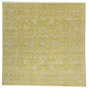 Alfombra cuadrada oriental hecha a mano de lana Oushak Chobi 8x8 pies sala de estar estilo floral - Imagen 1 de 20