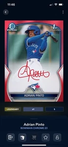 DIGITAL Topps Bunt Chrome 23 ADRIAN PINTO Red Prospect Signature LE/5cc SOLD OUT - Picture 1 of 3