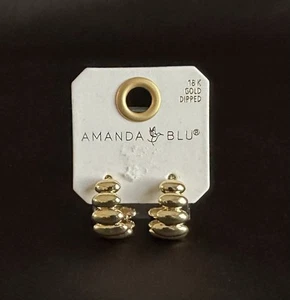 Amanda Blu Gold Hoop (.5”) Geometric Dome Earring 18k Gold Dipped - Picture 1 of 4