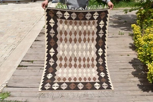 Turkish Rug 41''x62'' Handwoven Kayseri Gray Kilim 105x160cm Oriental 3x5 Size - Picture 1 of 12