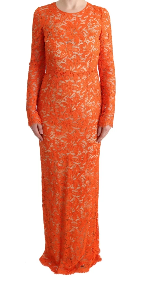 Dolce&Gabbana Women Orange Dress Viscose Floral Sheath Long Bodycon Wrap IT 42 S