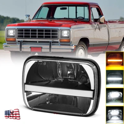 Ajuste 1981-1993 para Dodge D150 D250 D350 Nuevo 130W 7x6 Faro LED Hi-Lo DRL Giro Foto 1 de 4