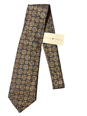Corbata clásica geométrica dorada y azul JOSEPH ABBOUD para hombre nueva con etiquetas Foto 1 de 4