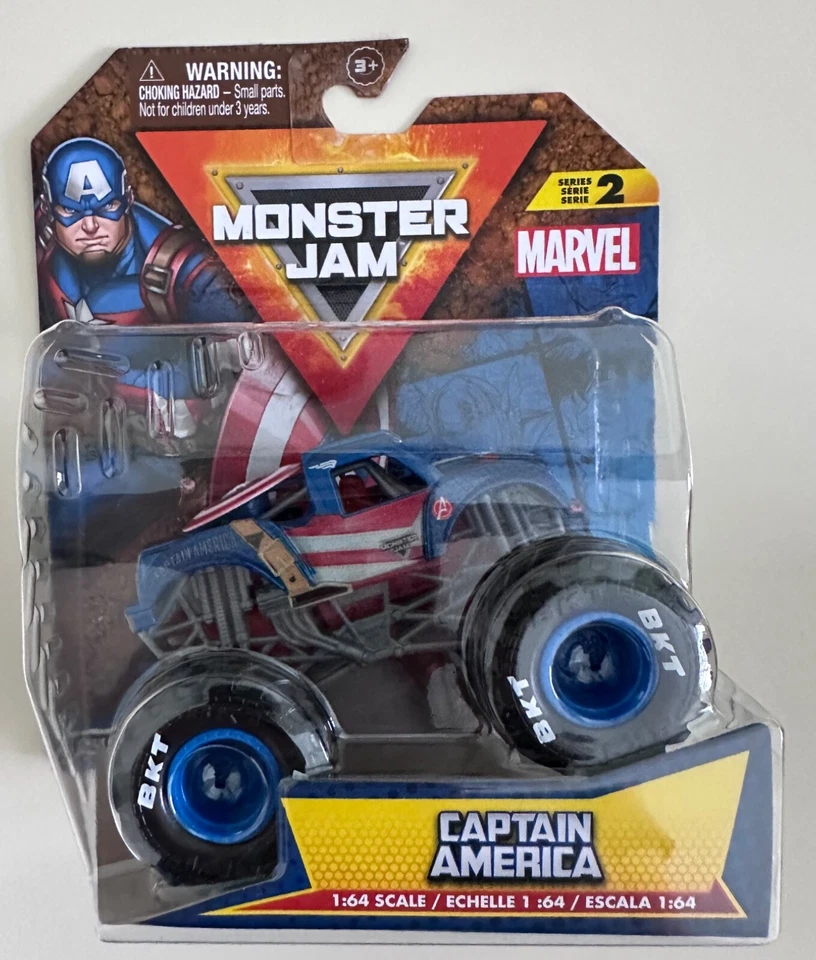 NIB Monster Jam 1:64 Scale Truck - Marvel Captain America 2024 Diecast Toy - Image 1 of 1