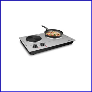 Portable 1800W Double Electric Hot Plate - Easy Clean Stainless Steel Design - Picture 1 of 11