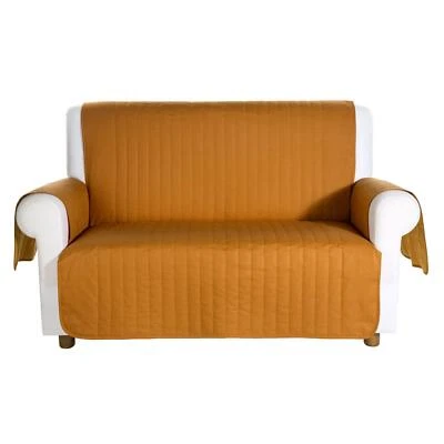 Copridivano salvadivano trapuntato Caleffi Bicolor in cotone- 2 posti cognac - Immagine 1 di 3