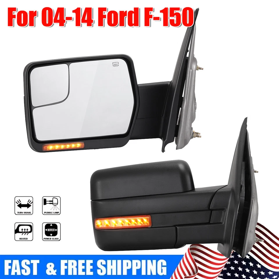 Par de espejos retrovisores eléctricos térmicos de remolque con calefacción señal de giro secuencial para Ford F150 04-14 Foto 1 de 4