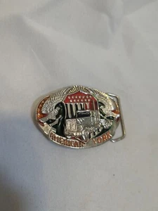 American York Trucker Belt Buckle Semi Truck Pewter Eagle Flag Collectible - Picture 1 of 6