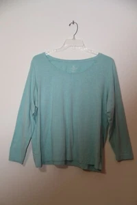 Lands End Shaped Fit Green Long Sleeve Scoop Neck Tee Shirt T-Shirt Size 2XL XXL - Picture 1 of 4