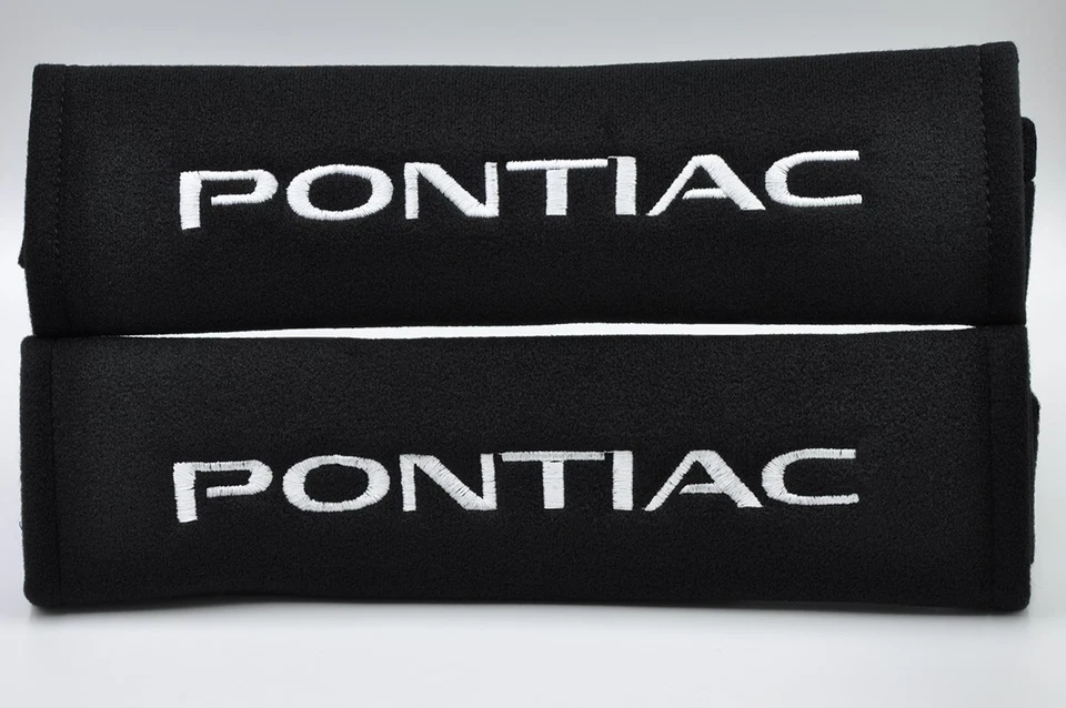 2 piezas (1 par) Almohadillas para el hombro con cubierta de cinturón de seguridad bordadas Pontiac (blanco sobre negro) Foto 1 de 1
