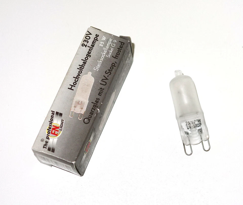 FN light Halogen 25W G9 230V matt Quartzglas UV Stop Osram Halopin - neu - Bild 1 von 1