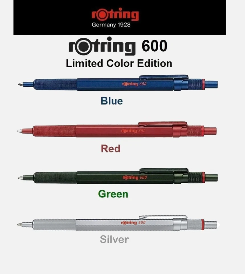 Bolígrafo Rotring 600 bolígrafos hexagonales agarre moleteado nuevo en cajas lote de 4 bolígrafos Foto 1 de 1