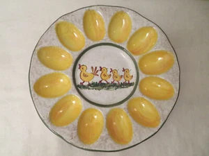 Vintage gallina pulcini giallo bianco dipinto a mano uova deviate piatto uova pasqua Italia - Foto 1 di 8